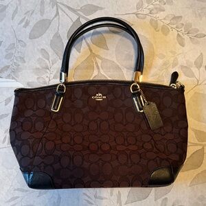 Coach Dark Brown and Black Signature Satchel